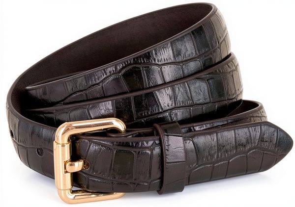 Women's Alligator Embossed Leather Belt by [Brand Name] --1