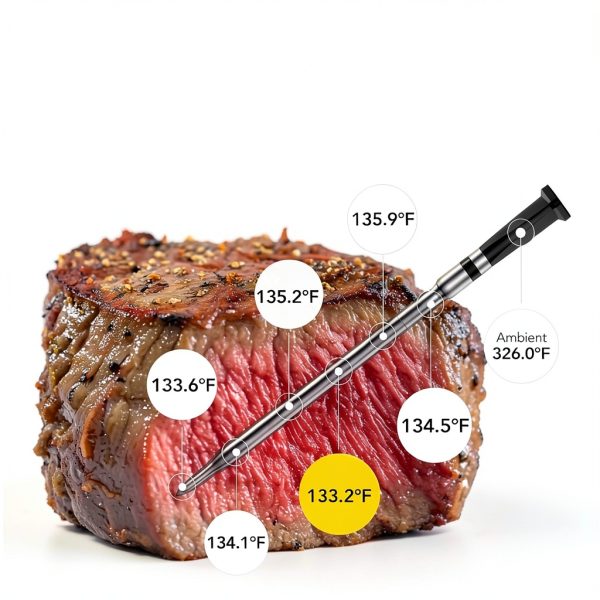 Smart Wireless Meat Thermometer,WiFi Unlimited Range Sub-1G (10X Stronger Than Bluetooth) 7 NIST-Certified Sensors ±0.5°F Accuracy with Smart Base for BBQ, Grill, Smoker & Oven(1, Black)-3