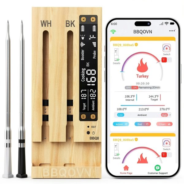 WiFi Sub-1G Wireless Meat Thermometer BBQOVN BBQ8 Black Small 7-0
