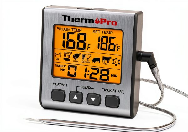 ThermoPro TP16S Digital Meat Thermometer for Cooking and Grilling, BBQ Food Thermometer with Backlight and Kitchen Timer, Grill Temperature Probe Thermometer for Smoker, Barbecue, Oven, Baking,Oil-0