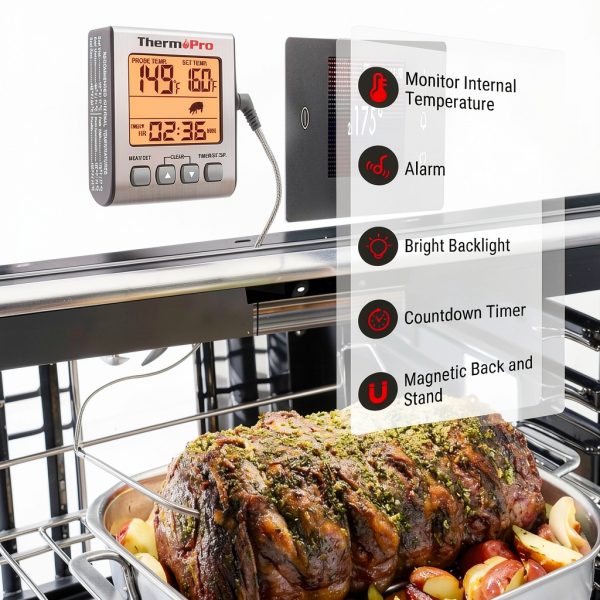 ThermoPro TP16S Digital Meat Thermometer for Cooking and Grilling, BBQ Food Thermometer with Backlight and Kitchen Timer, Grill Temperature Probe Thermometer for Smoker, Barbecue, Oven, Baking,Oil-3